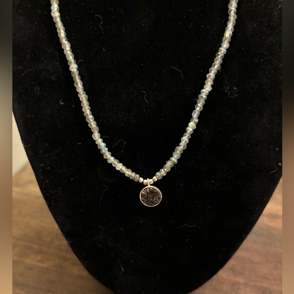 Samuel B Beaded & Sterling Silver Necklace with Round Pendant, Vintage, 17”